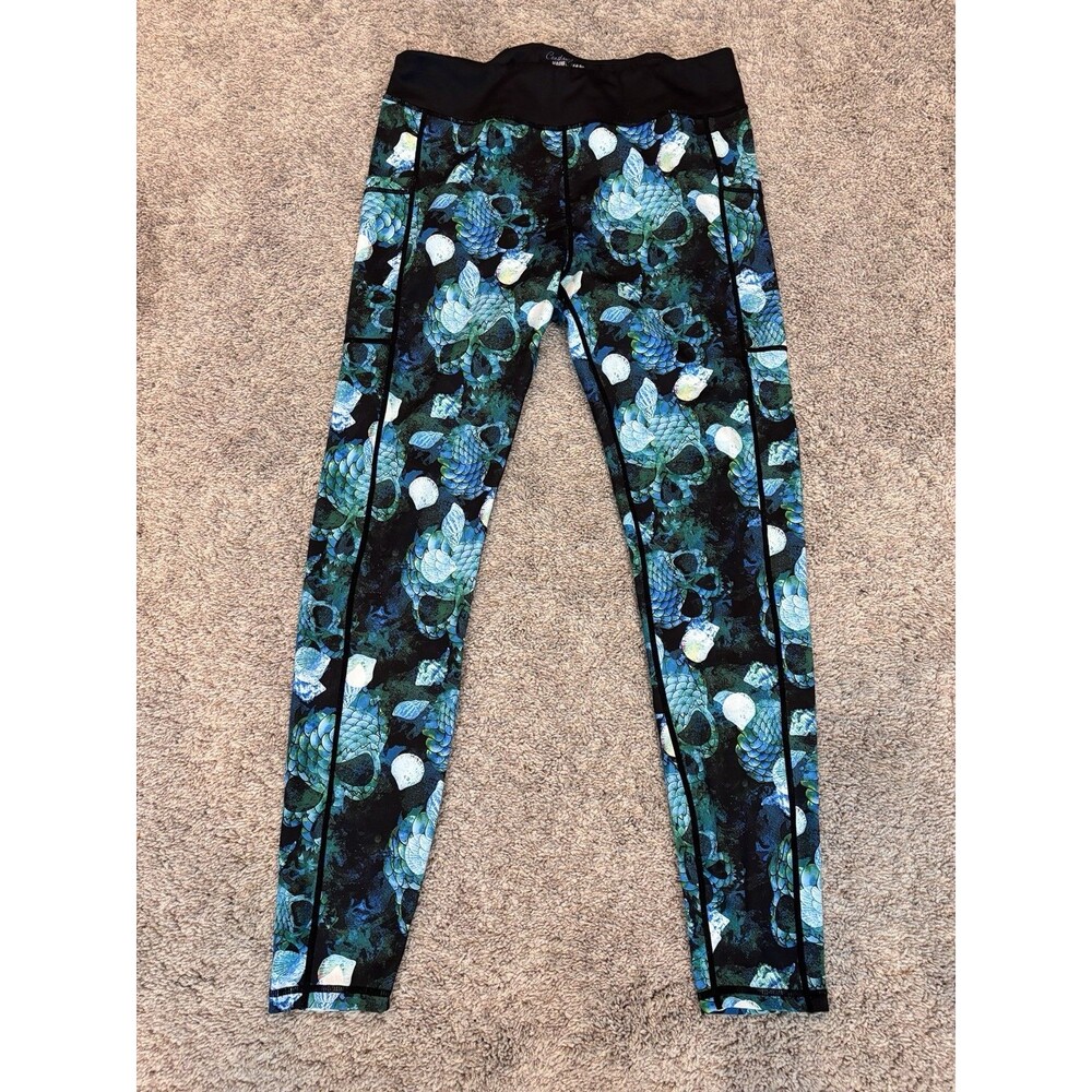 CVG Constantly varied gear Leggings women’s Size L Mermaid Skulls blue green